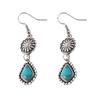 1 Pair Women Hanging Earrings Retro Anti-allergy Bohemian Style Flower Stone Shape Electroplated Faux Turquoise Ear Jewelry Prom Long Hook Earrings