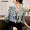Spring and Autumn Women's Shirt Floating Belt Bow Tops Female Solid Color Simple and Easy To Take Loose Elegance Shirt Female Blouse