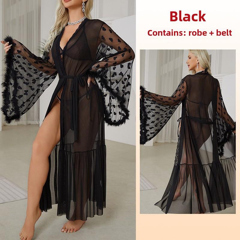 Sexy Mesh Nightgown Seduction Lingerie Cardigan Pajamas Bathrobe Home Gown