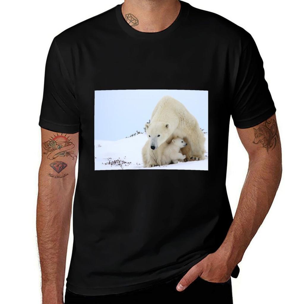 Mother plar bear watching over potential hazards TShirt Soft Basic Cotton Short Sleeve Tee