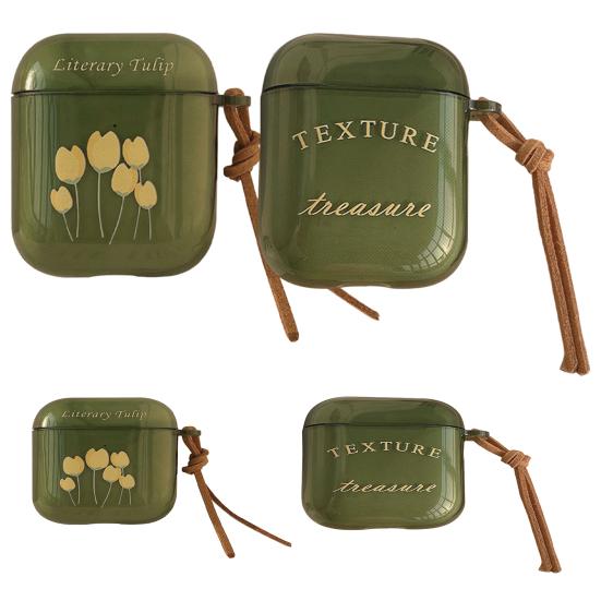 Защитный чехол для наушников Амортизация Прозрачный Зеленый Противоударный Литературный Принт Тюльпаны Мягкий ТПУ