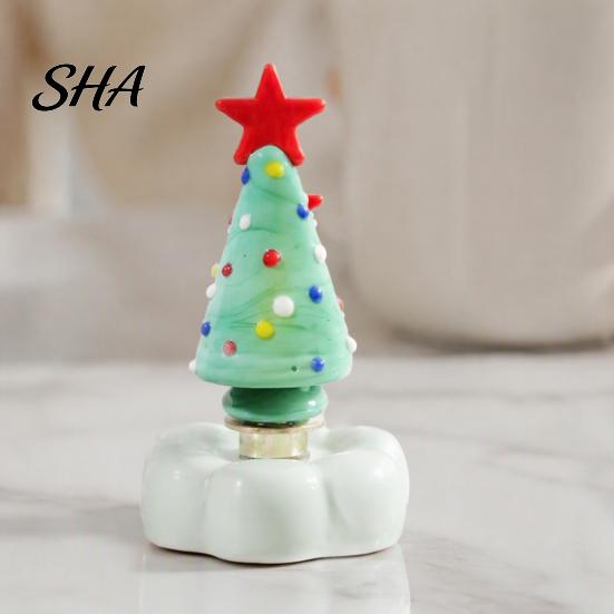 Elegant Holiday Ornament Collectibles Handmade Glass Christmas Tree with Star Top And Colorful Bead Details, Table Centerpieces Desktop Rotating