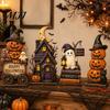 Holiday Window Ornaments Farmhouse Halloween Wooden Tabletop Decorations, Table Topper Signs, Spooky Decorative Storage Accessories Pumpkin