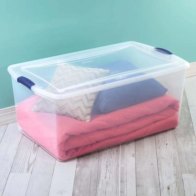 Clear Plastic Storage Bin with Latching Lid Stackable Organizing Container Blankets Clothing Seasonal Items Ideal Home Office