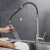 Stainless Steel Pull-Out Kitchen Faucet - Hot/Cold, Rotating, Brushed Finish