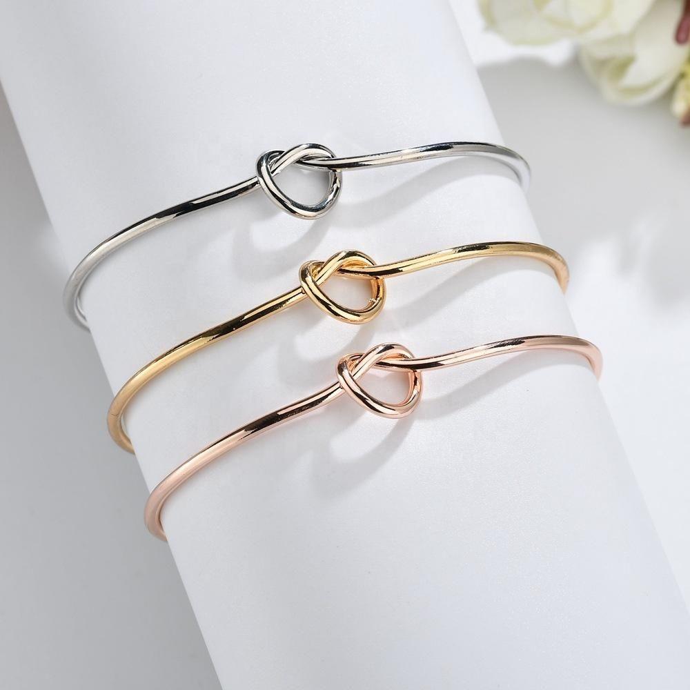 Proposal Gifts Jewelry Love Knot Bracelets Open Cuff Bangles for Women Girls Tie The Knot