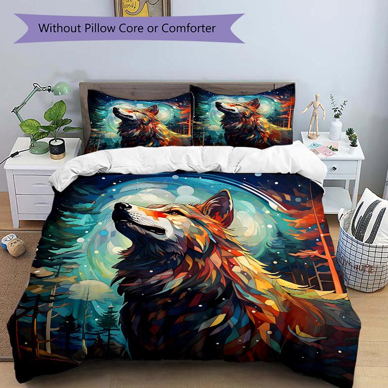 3pcs Colorful Fox's Quilt Cover Set - Soft and Cozy Bedroom, Guest Room and Dorm Decorative Bedding 3-Piece Set 1 Quilt Cover + 2 Pillow Shams.J0