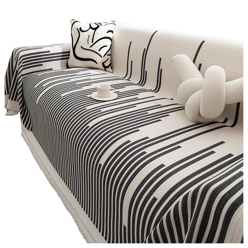 High Sense Sofa Slipcover Full Cover Cloth Nordic Stripes Sofa Towel Sofa Cover Non-Slip Dustproof Cloth