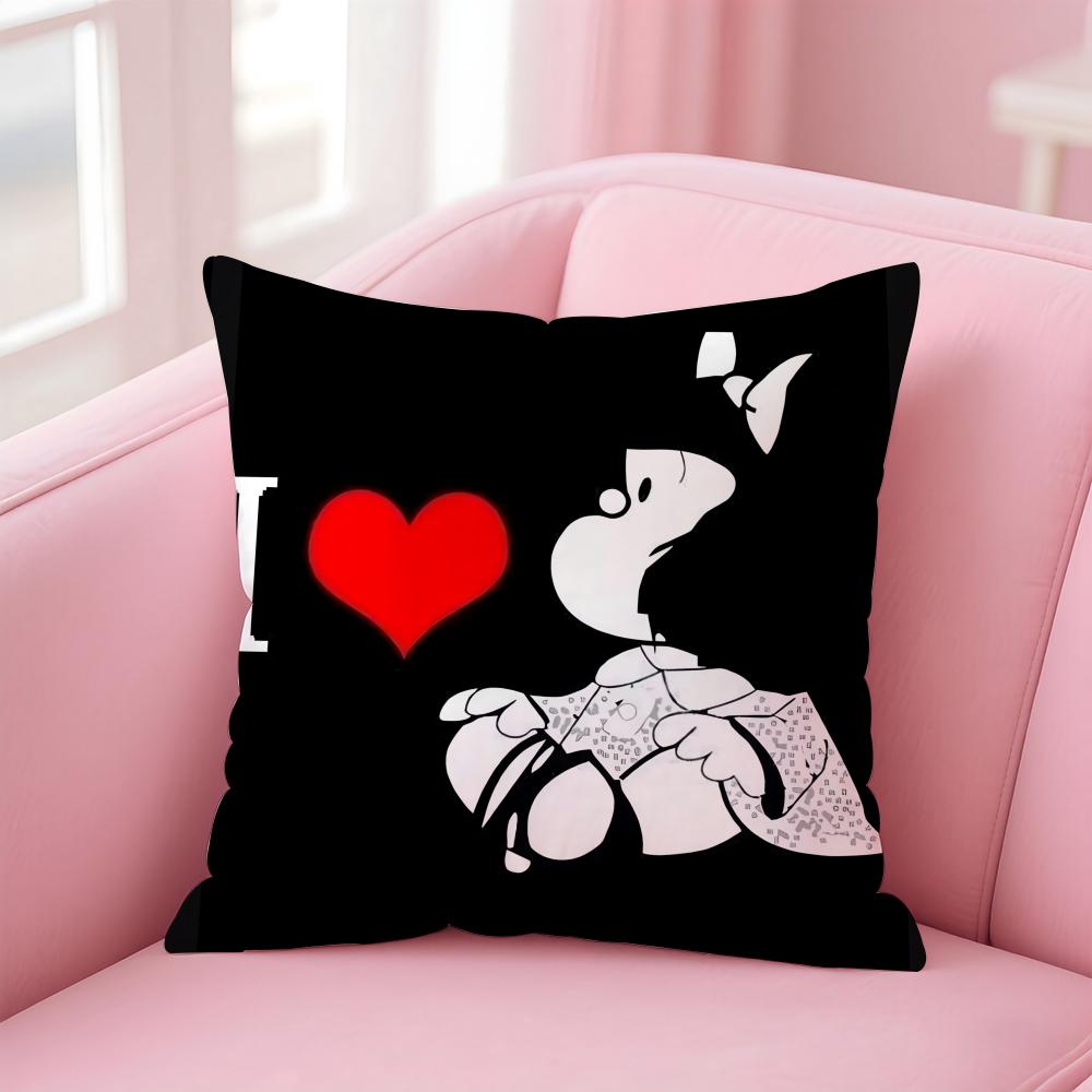 QQuino Cartoon Cute Girl MafaldaM Cushion Cover Pillowcase Short Plush Invisible zipper Room Sofa Cushion Cover