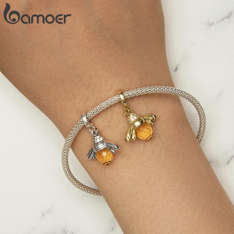 BAMOER Classic New 925 Sterling Silver Orange Wing Animal Bee Pendants Fit Bracelet