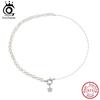 ORSA JEWELS Уникальное колье-чокер из стерлингового серебра 925 пробы с натуральным жемчугом и цирконами, винтажное звеньевое колье для женщин, цепочка, ювелирное изделие GPN92