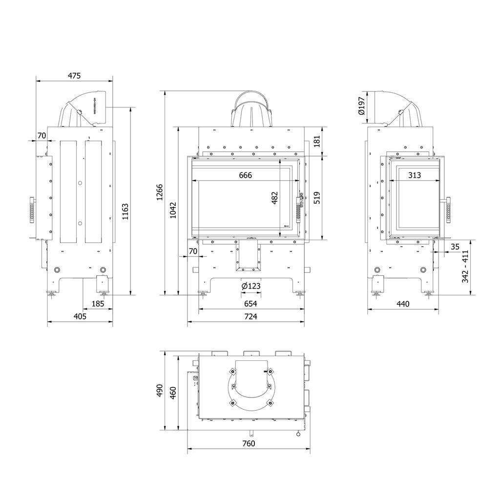 Fireplace Insert KRATKI LUCY Left 12 kW Ø200 Closing and Mounting Kit