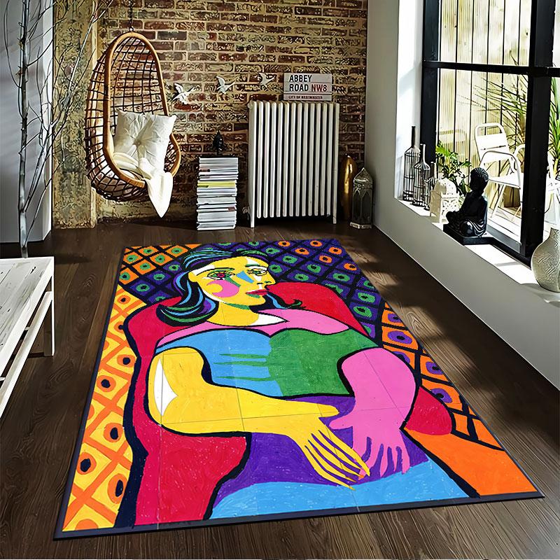 Colorful Abstract Portrait Rug suitable as a non-slip mat for the living room or bedroom sofa