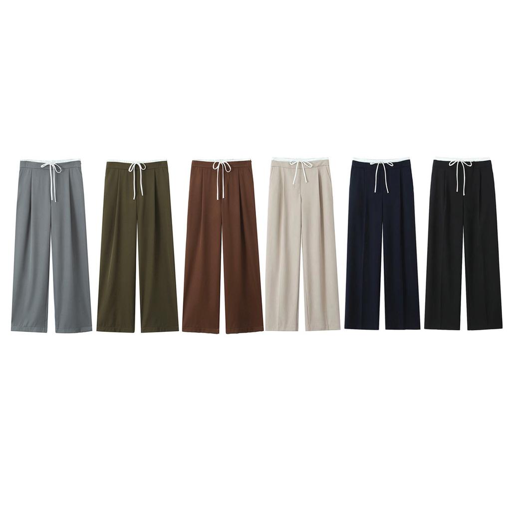 Женские двухслойные элегантные прямые брюки с высокой талией и широкими штанинами, повседневный модный дизайн для женщин