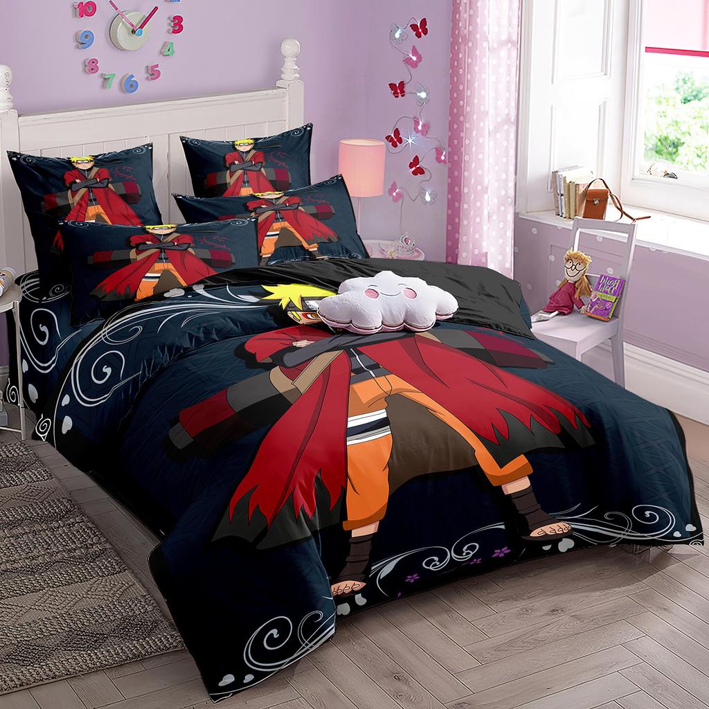 Комплект постельного белья в японском стиле Мультяшный Н-Наруто Пододеяльник Комплект одеяла для кровати Акацуки Саске Узумаки Покрывало для одеяла Наволочка