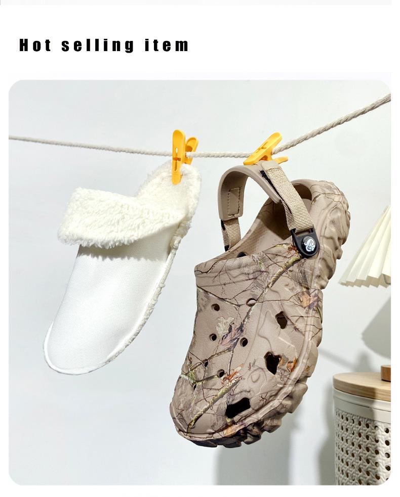 Мужские хлопковые пляжные тапочки на флисовой подкладке, зимние, больших размеров, дизайн «два в одном» для тепла и комфорта