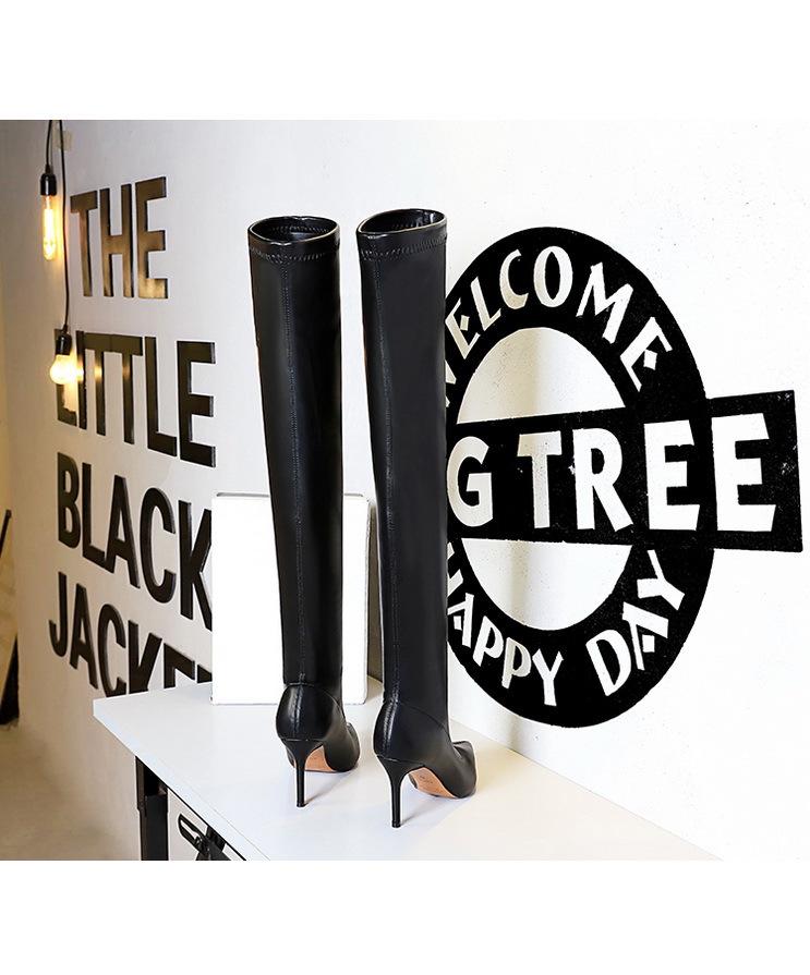 Европейские и американские модные узкие сапоги выше колена на высоком каблуке-шпильке с острым носком