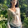 2KWEIRD Hooded T Shirt Women Clothes Long Sleeve See Through Slim 2000s Clothes Y2k Tees Female Clothing Chic Spring Tops Korean