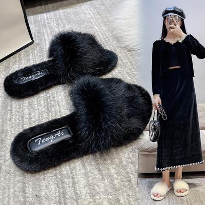 Тапочки Мао Мао женские носят осенью и зимой, популярные модные тапочки на толстой подошве с увеличением высоты для дома, плюшевые хлопковые тапочки в стиле ins