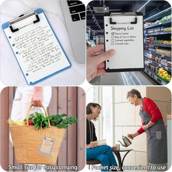 4" X 6" Small Clipboards, 2 PCS Mini Clipboard Blue and Black Clipboard Pocket Clipboard, Mini Clip Board Plastic Clipboard for Notepads Offices