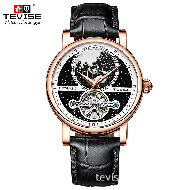 TEVISE New Hollow Mechanical Watch Automatic Leather Casual Watch Waterproof Men's Watch