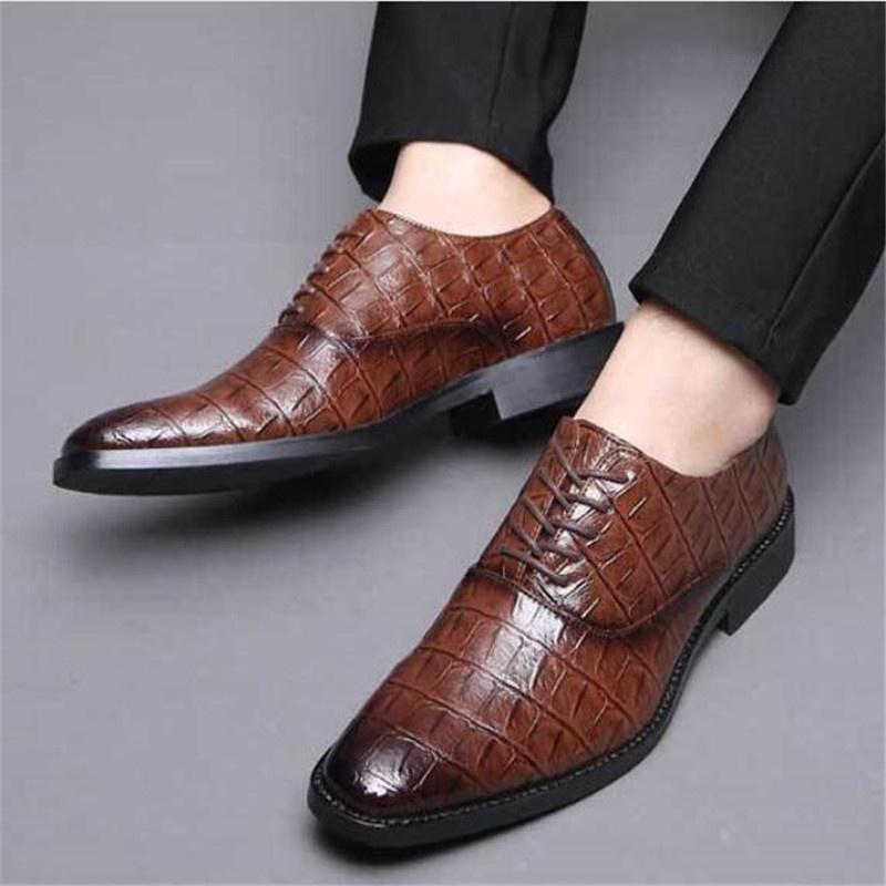 Fashion Men Crocodile Grain Leather Shoes Dress Business Office Shoe Mens Wedding Party Derby Shoes Men's Square Toe Flats Sizes 38-48
