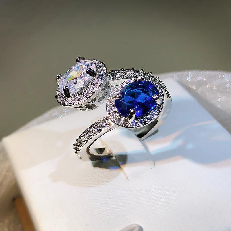 925  High Quality Blue Topaz Ring Inlaid Pure Body Cut Fire Bright Paraiba Ring Women's Party Birthday Gift