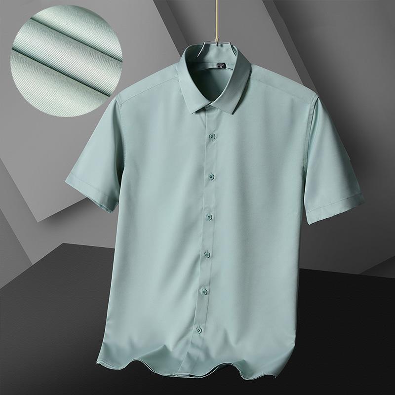 2026 Новая Весна Лето Мужская Рубашка Не требует глажки Антискладки Business Casual Однотонная Эластичная Гладкая Короткий Рукав Рабочая Рубашка
