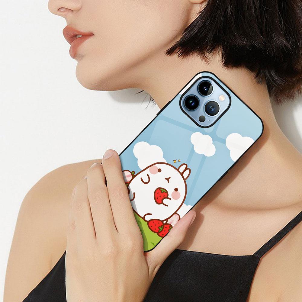 Стеклянный чехол с милым кроликом из мультфильма для Iphone 13 14 12 Pro Max Mini Xs Xr X, чехол для Iphone 7 8 6s Plus Se 2022 11, чехол