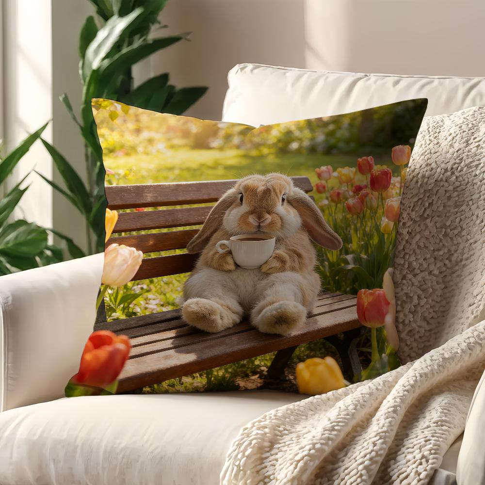 Rabbit Drinking Coffee cushion cover Best Home Office Coffee Pillow Sofa Printing Decoration Room Shop Car Nordic Simplicity Hit