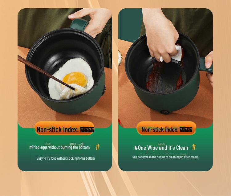 Компактная многофункциональная электрическая лапшеварка: Сковорода с антипригарным покрытием и кастрюля из нержавеющей стали для общежитий