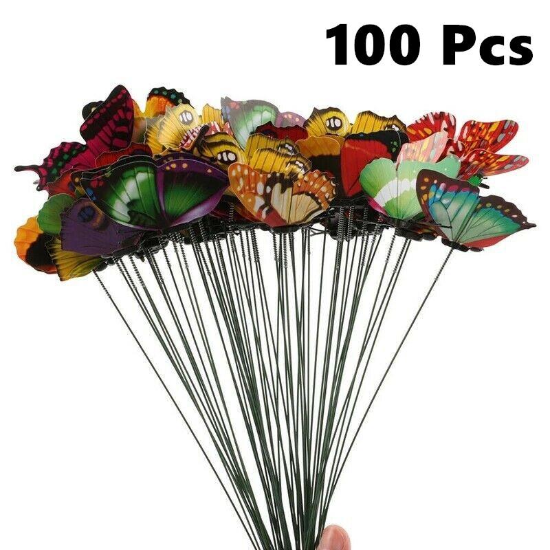 100Pcs/Set 3D Simulation Butterflies Garden Yard Planter Colorful Butterfly Stakes Decoracion Outdoor Decor Flower Pots Decor