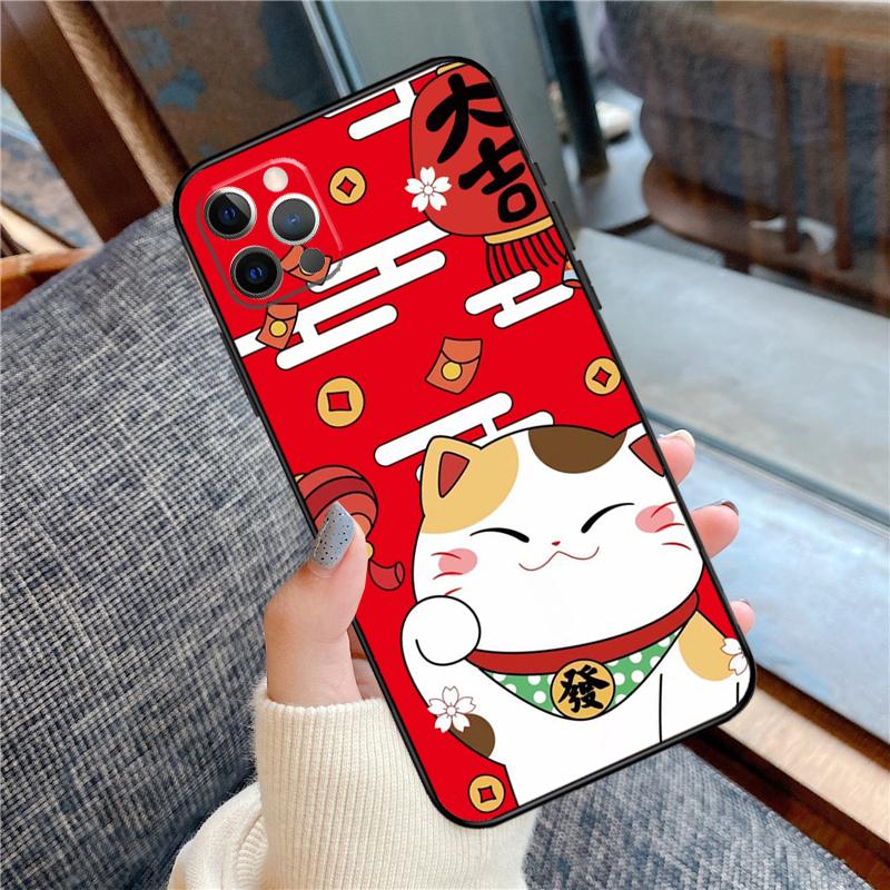 Чехол Maneki Neko Счастливым Котом-Кошкой для Денег для iPhone 14 15 16 Pro Max 11 13 12 Mini X XR XS Plus Мягкий Чехол-Оболочка