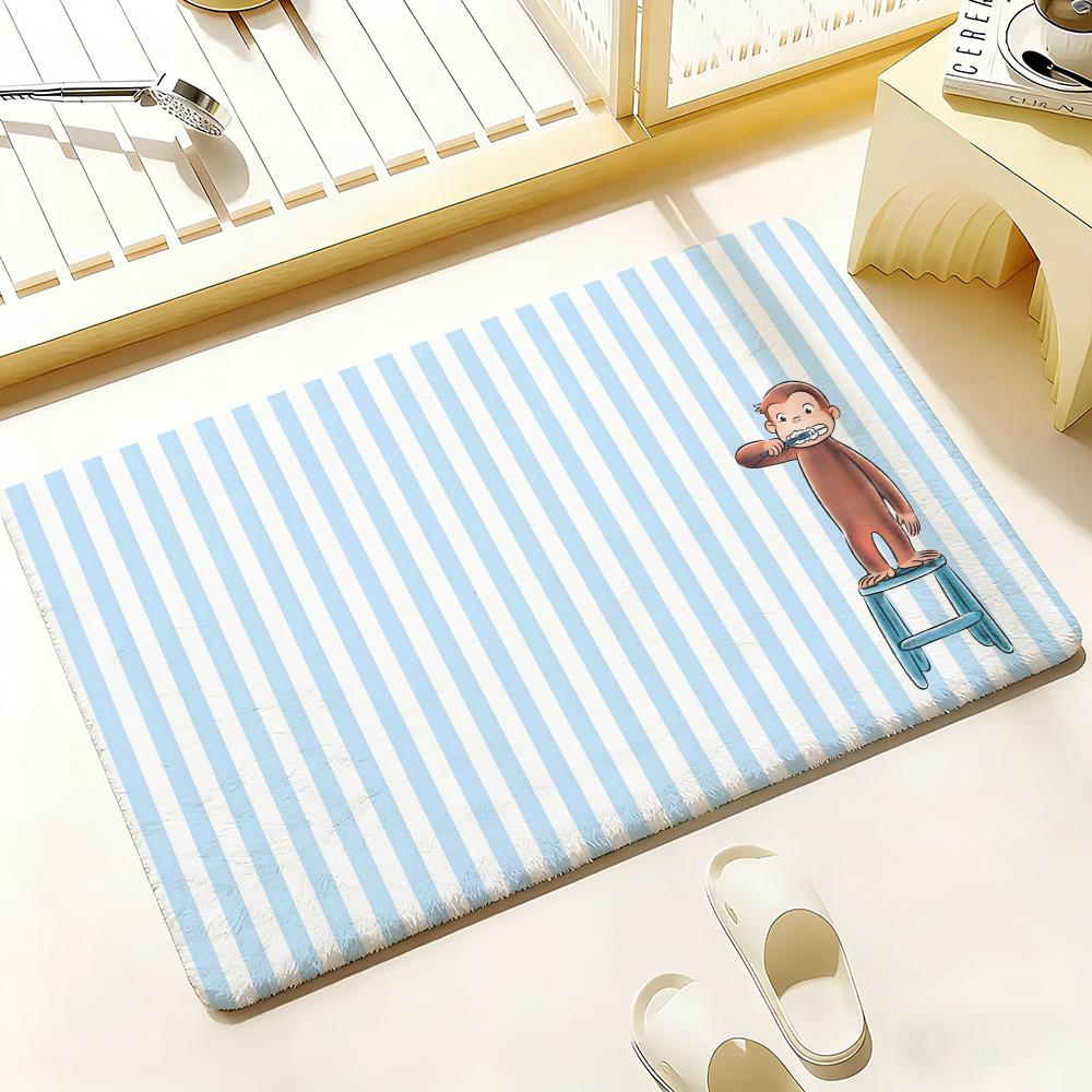 MONKEY CARTOON C-Curious GeorgeS Floor Mat Bedroom Living Room Flannel Door Mat Non-Slip Home Decor