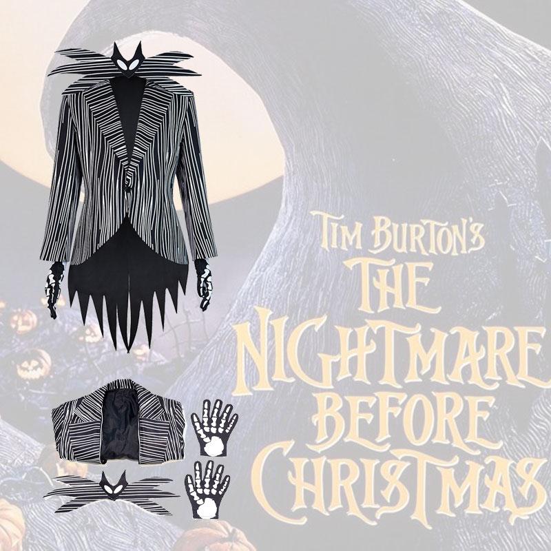 Перед кошмаром Рождества Костюм для косплея Джека Скеллингтона Набор на Хэллоуин