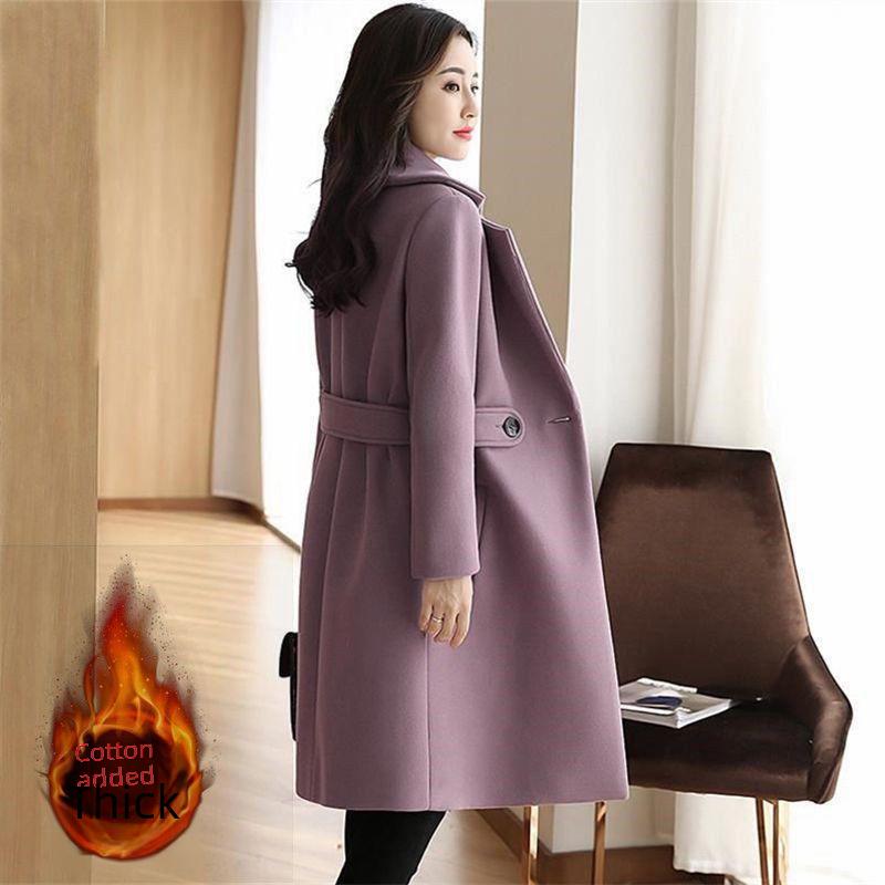Женская шерстяная ветровка в корейском стиле — универсальная, средней длины, теплая на осень и зиму 2023 года