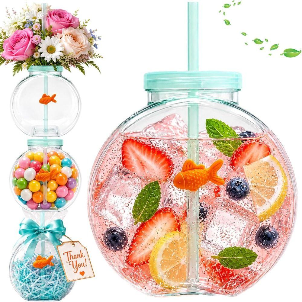 With Lid Plastic Fish Bowl Cup Translucent Green Drinking Purse Bottle  Parties Centerpieces