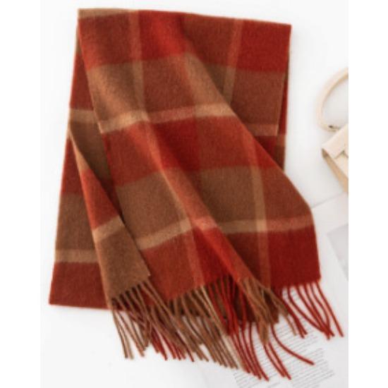 Autumn And Winter Plaid Wool Scarf Women'S Versatile Fringed Warm Scarf Comfortable 100% Real Wool Scarf