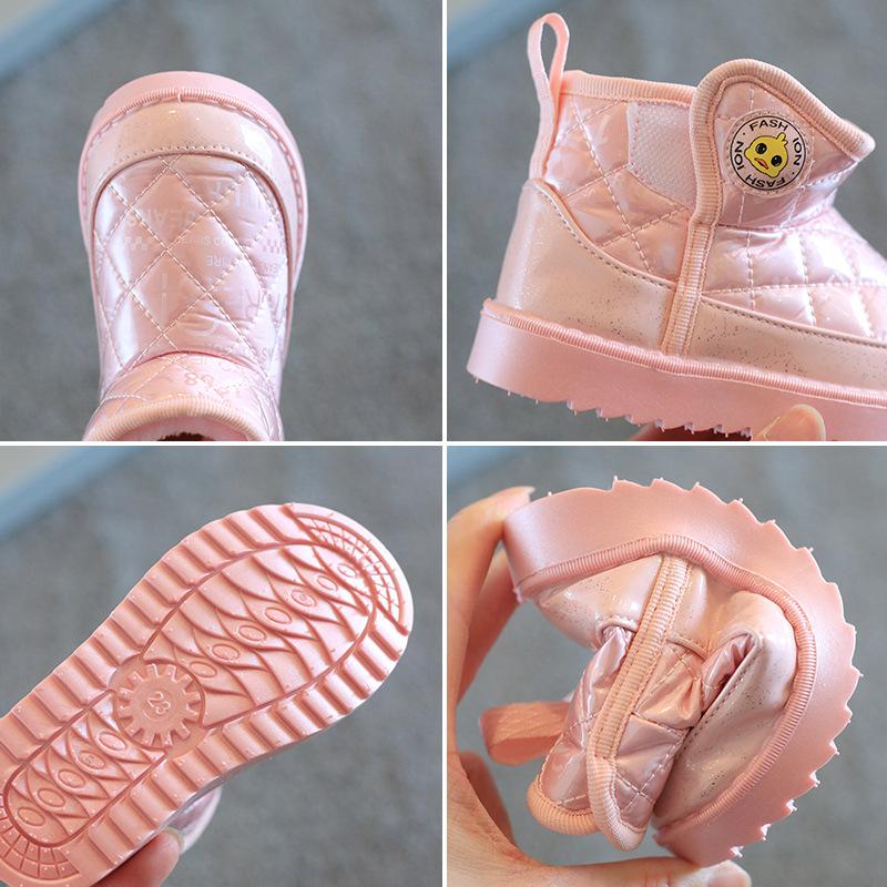 Children's Fashionable Snow Boots for Boys and Girls Plus Velvet Warm Leather Boots Thick Cotton Shoes