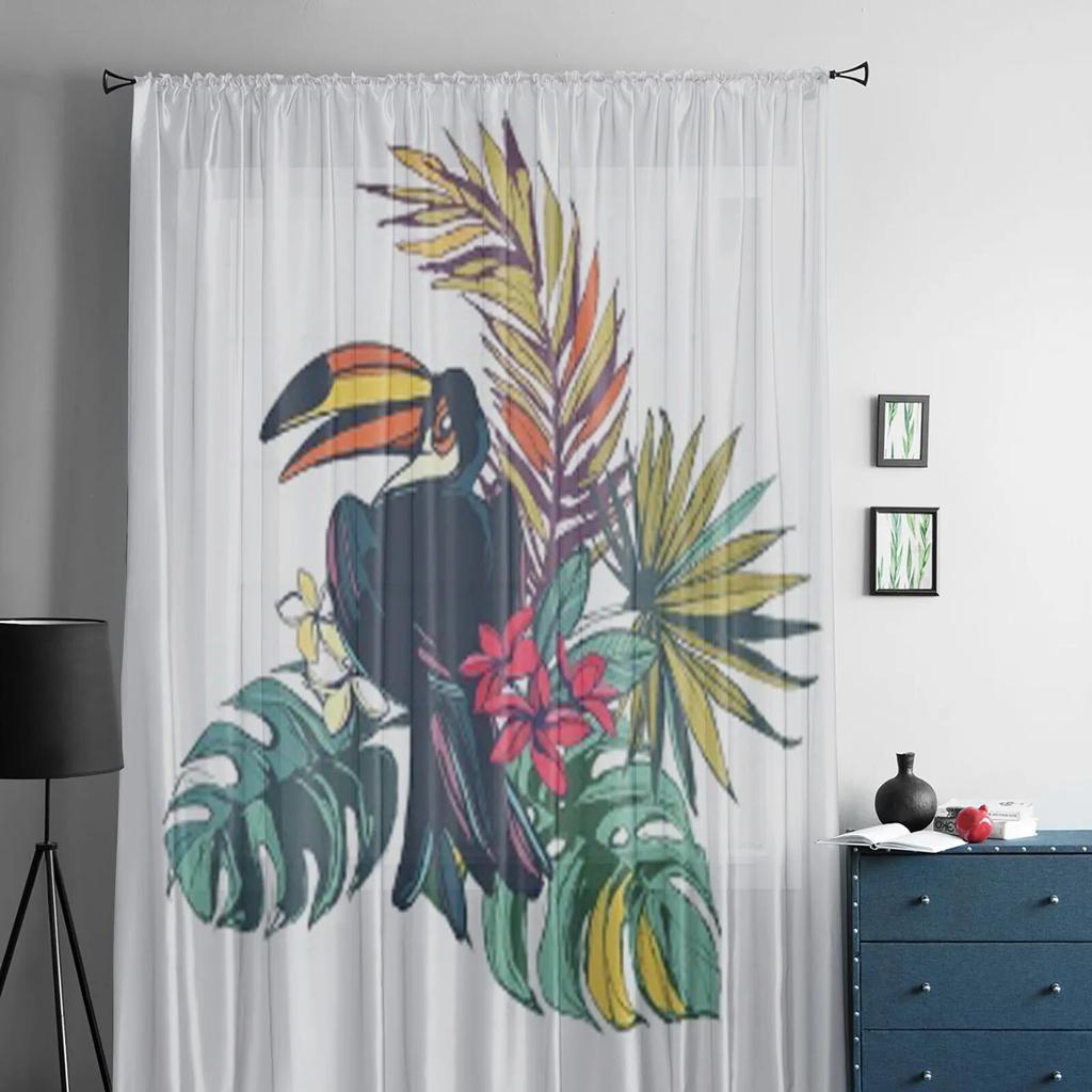 Тропический Цветочный Пляж Пальмовые Листья Тропические Цветы Тукан Прозрачные Шторы Гостиная Тюль Окна Занавески Спальня Кухонные Шторы