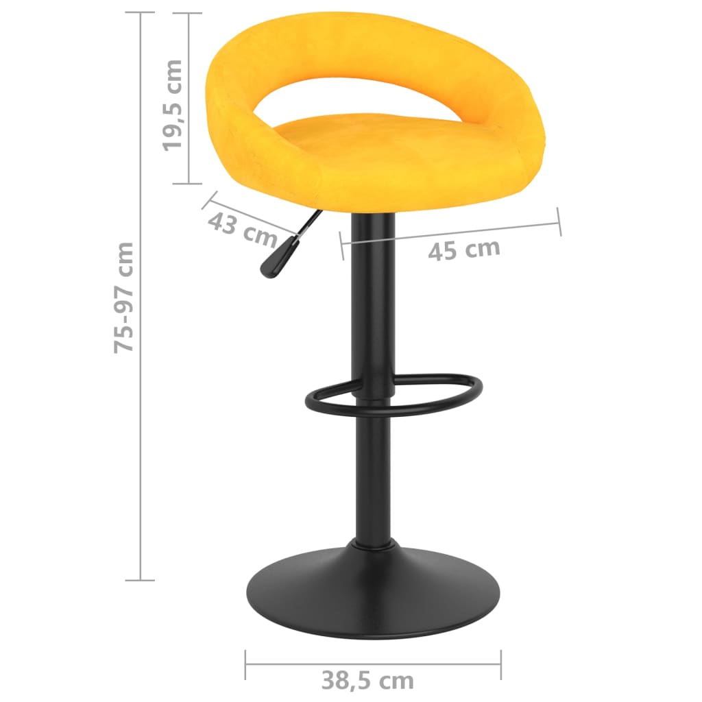 Bar Stool Set of 2 Mustard Yellow Velvet