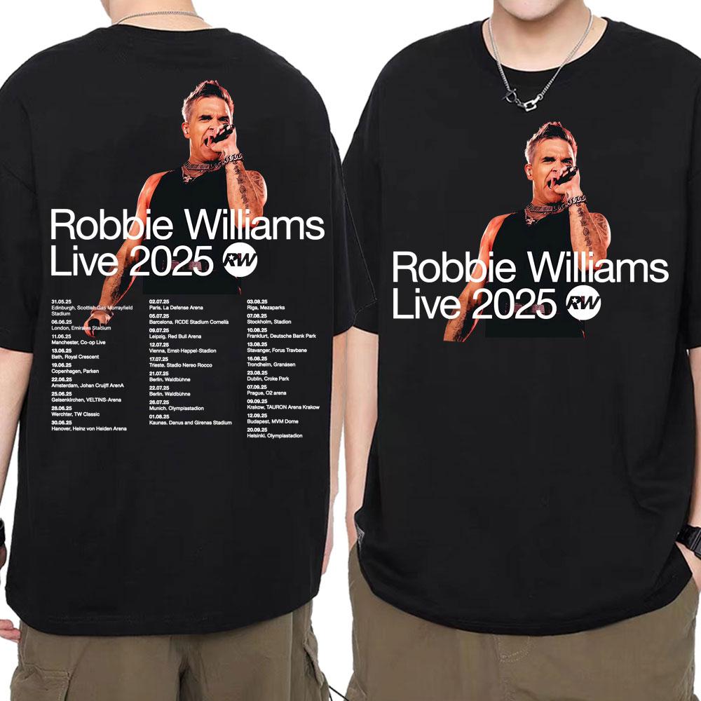 Robbie Williams Live 2025 Tour Cover Tshirts Men Women High Street Hip Hop Punk T Shirt Summer Casual Short Sleeve Tshirt Tops