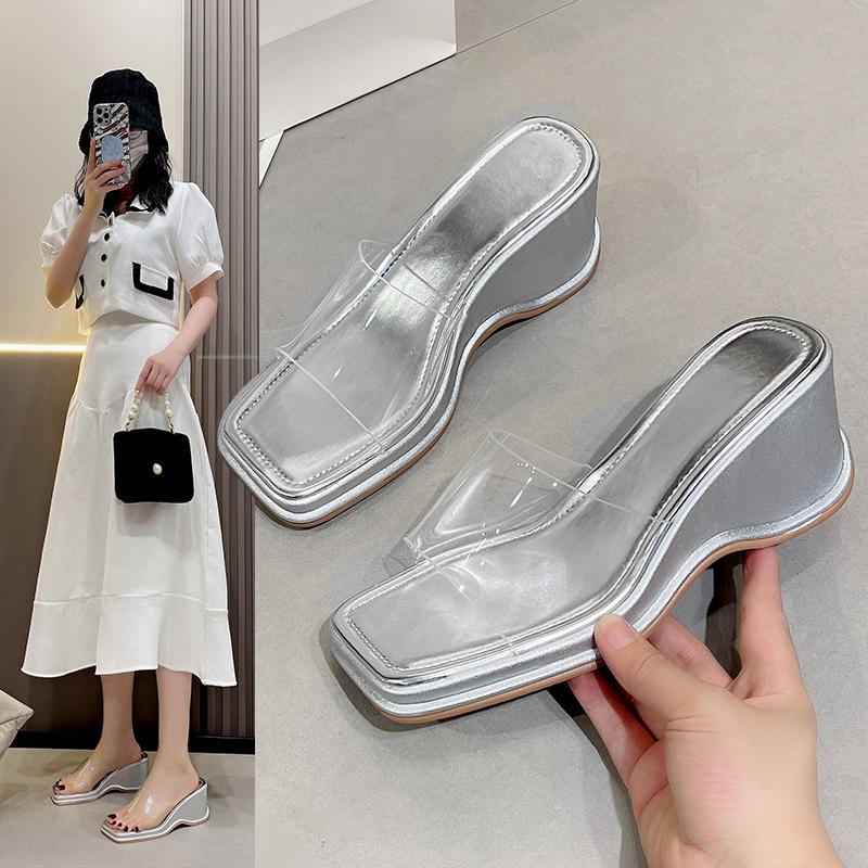 Women's Sandalshigh Heels Slippers  Flip Flops Summer Shoes Pumps Sandalias Transparent Slides Mujer