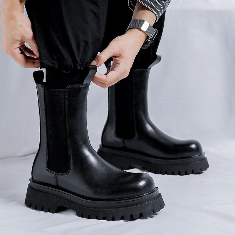 Мужская мода высокие челси ботинки обувь из натуральной кожи сценический клубный наряд ковбойские ботинки на платформе красивые длинные мотоциклетные боты