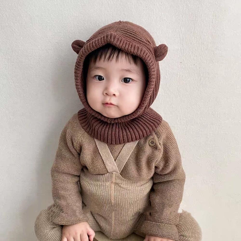 Solid Color Knitted Balaclava Hat Hood Children Windproof Cap Soft Winter Ear Protection Cap Boy