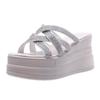 Summer Platform Women Slippers Rhinestone Wedges Shoes for Women Cross Strap Casaul Female Outdoor High Heel Solid Sandal Slides