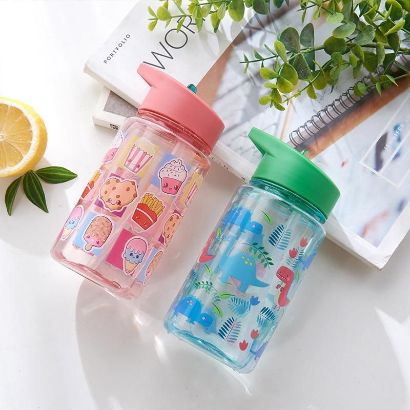 Water bottle food grade children's water cup high temperature student sports kettle straw bottle household anti-drip cute plastic cup