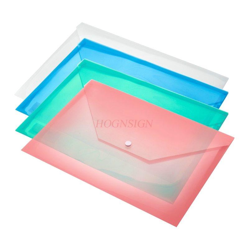 10PCS Stationery file bag, snap on transparent plastic A4 thick large capacity student storage bag, data archive paper