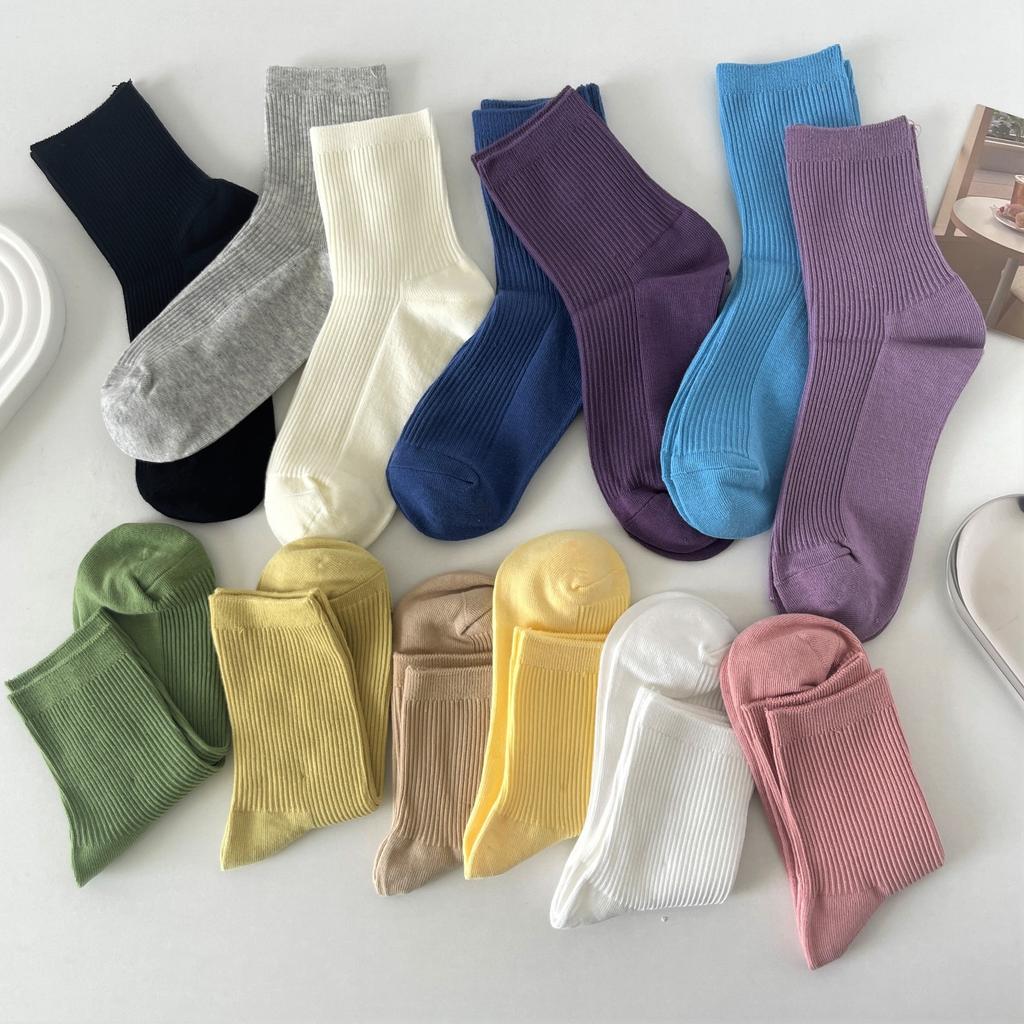 Autumn and Winter Women Pure Color Socks Casual Cotton Breathable Fashion Sports Sock