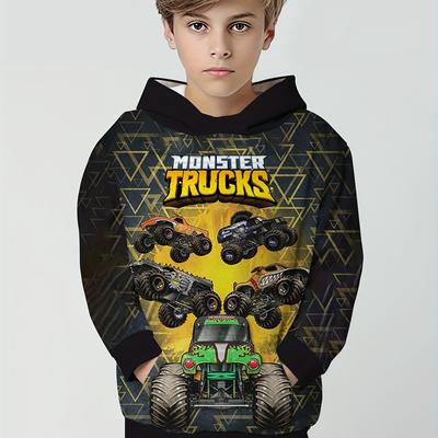 Крутые толстовки с длинным рукавом для мальчиков с принтом Monster Truck 3D, толстовки для мальчиков на весну и осень, толстовки с капюшоном для мальчиков на открытом воздухе